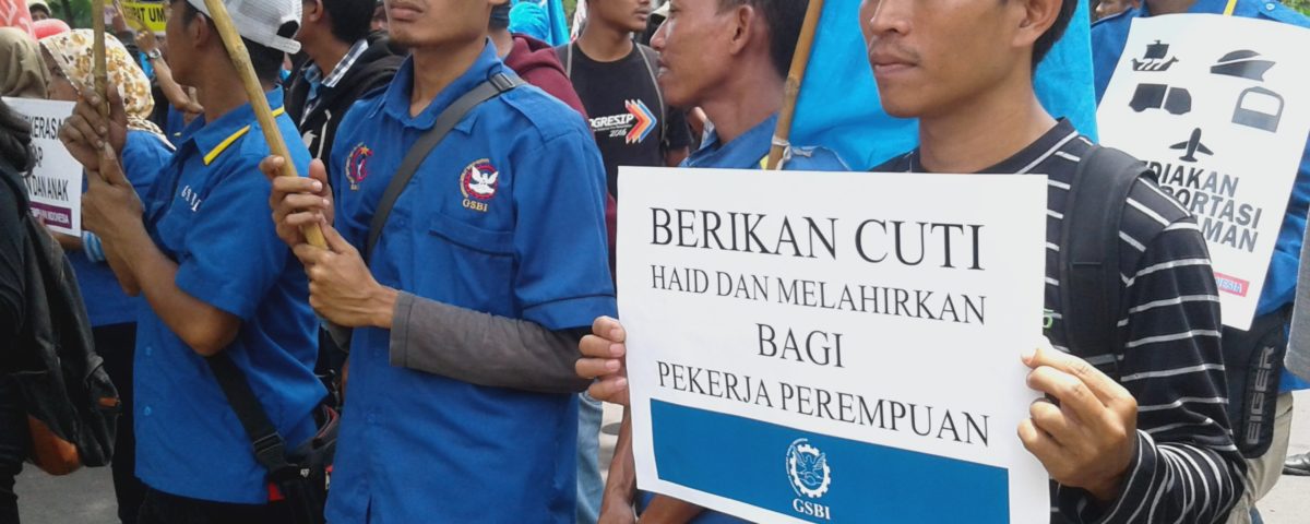 Demonstration am internationalen Frauentag 2018 in Jakarta. Arbeiter fordern bessere Arbeitsbedingungen und Mutterschutz für Arbeiterinnen © LIPS