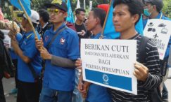 Demonstration am internationalen Frauentag 2018 in Jakarta. Arbeiter fordern bessere Arbeitsbedingungen und Mutterschutz für Arbeiterinnen © LIPS