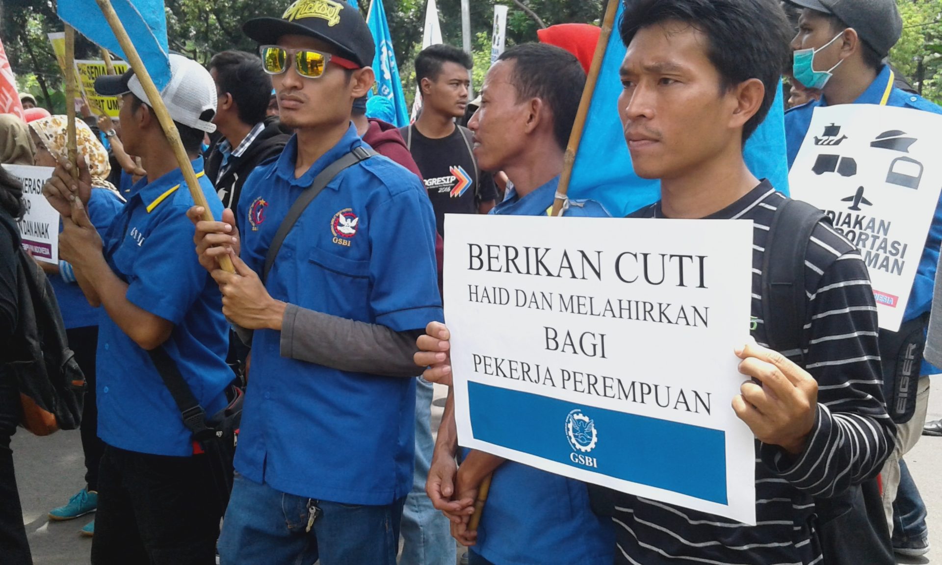 Demonstration am internationalen Frauentag 2018 in Jakarta. Arbeiter fordern bessere Arbeitsbedingungen und Mutterschutz für Arbeiterinnen © LIPS