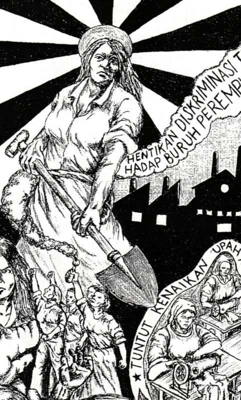 Illustration Trompet Rakyat XIX: Stoppt die Diskriminierung von Arbeiterinnen © Taring Padi